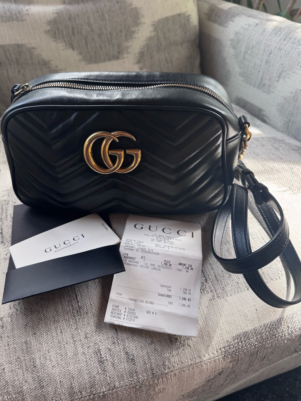 Gucci GG Marmont Small Matelassé Camera Bag Black Leather + Receipt